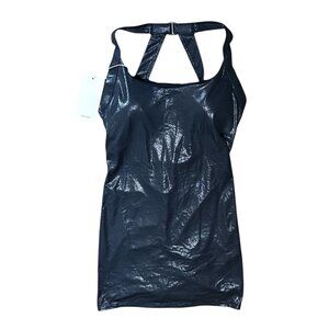 Halara Faux Leather Twisted Backless Mini Dress Sz Small Shiny Black